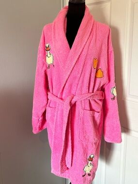 Aegean Apparel "Lucky Duck" Pink Terry Cloth Bathrobe - Legally Blonde Style L